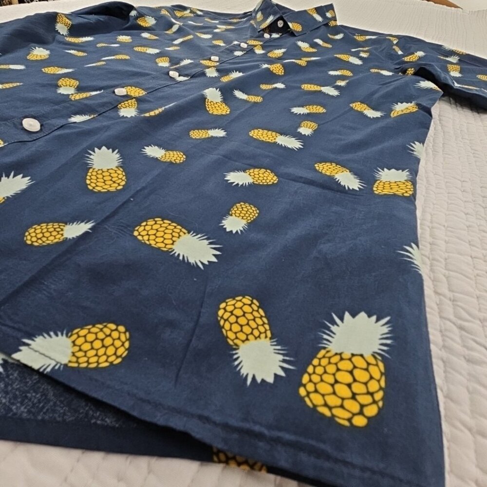 Ambsn California Men's Shirt XL Blue 100% Cotton Pineapple Print Short Sleeve‎ - Picture 3 of 16